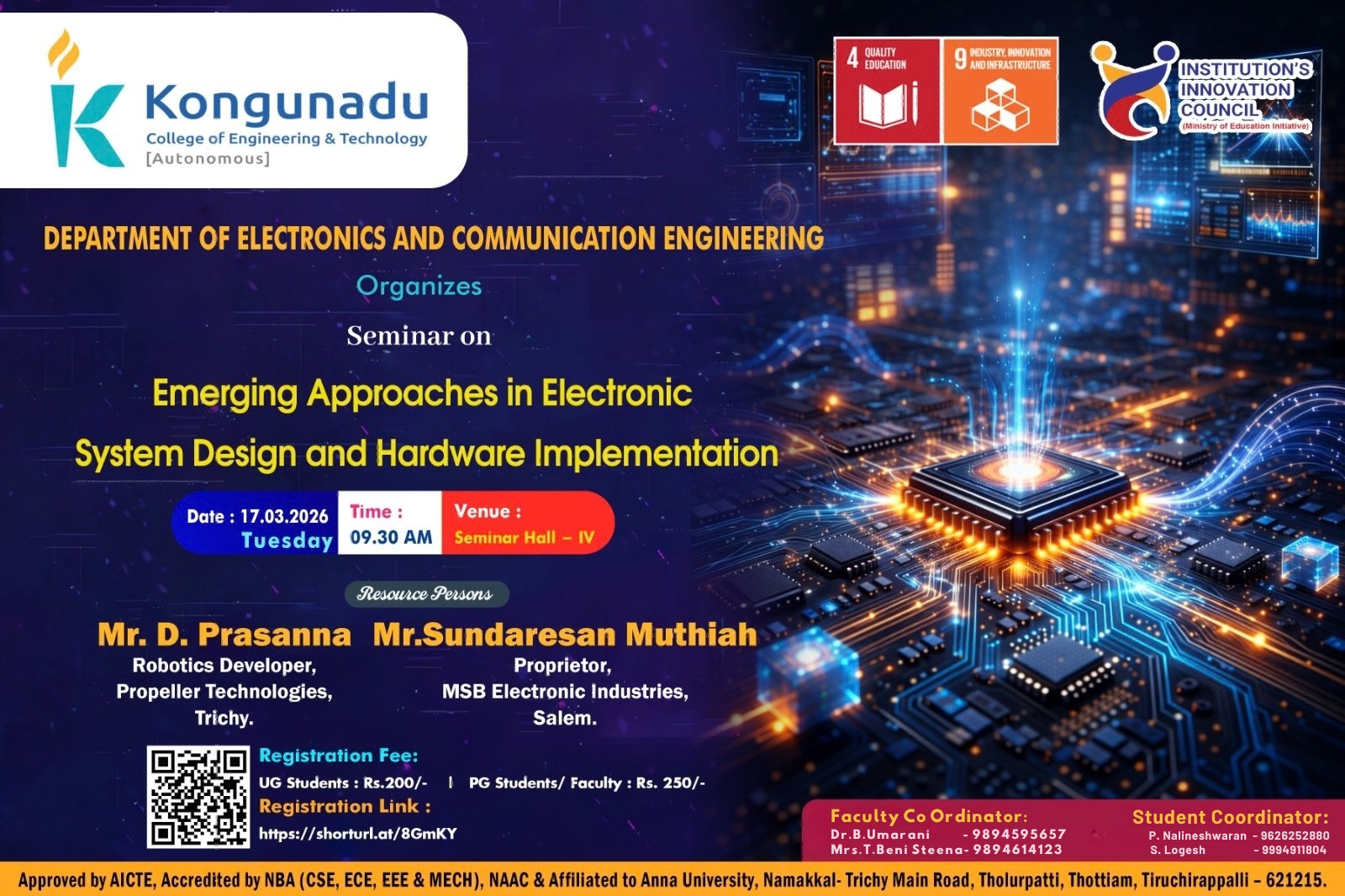 One day SEMINAR on Emerging Approaches in Electronic System Design and Hardware Implementation 2026 Seminar Poster 